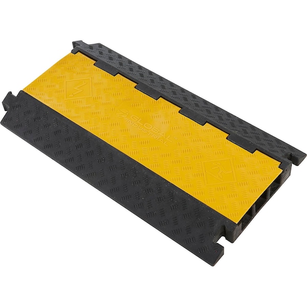 Global Industrial Cable Protector, 2-7/8 in H, 35-7/16 in L, 19-11/16 in W, 3 Channel, Rubber/Plastic, Black, Yellow 670619 - main